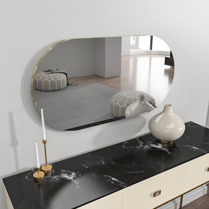 Hanah Home Espejo flotal-e Ecológico, 45x85cm, MDF, Transparente y Dorado